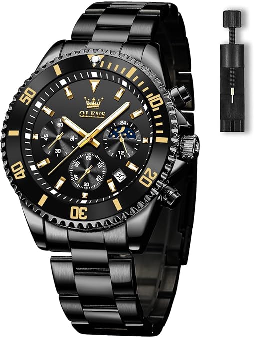 OLEVS Men’s Luxury Chronograph Watch – Black & Gold Edition