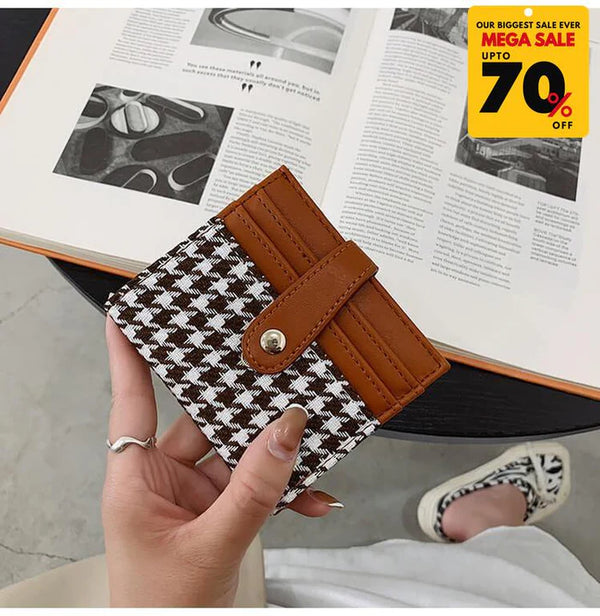 Plaid Pattern Card Holder Wallet - Brown